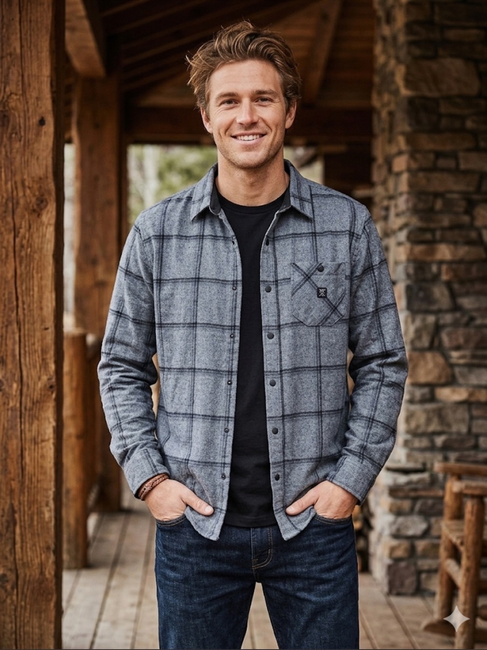 Roark Blue Gray Plaid Shirt Jacket